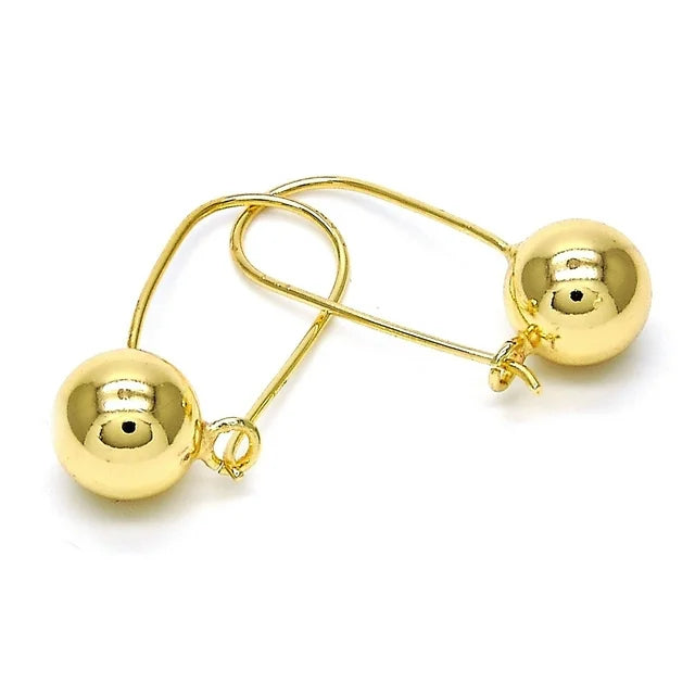 14k Gold Filled High Polish Finsh Leverback Earring, Ball Design, Polished Finish, Golden Tone