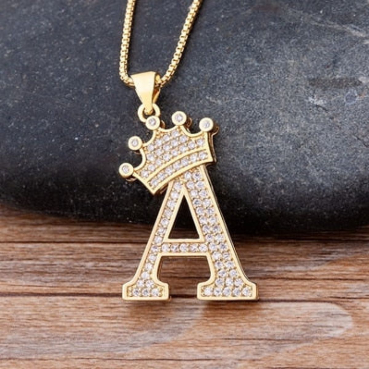 A-Z Alphabet Initial Crown Pendant Necklace Unisex  All ages