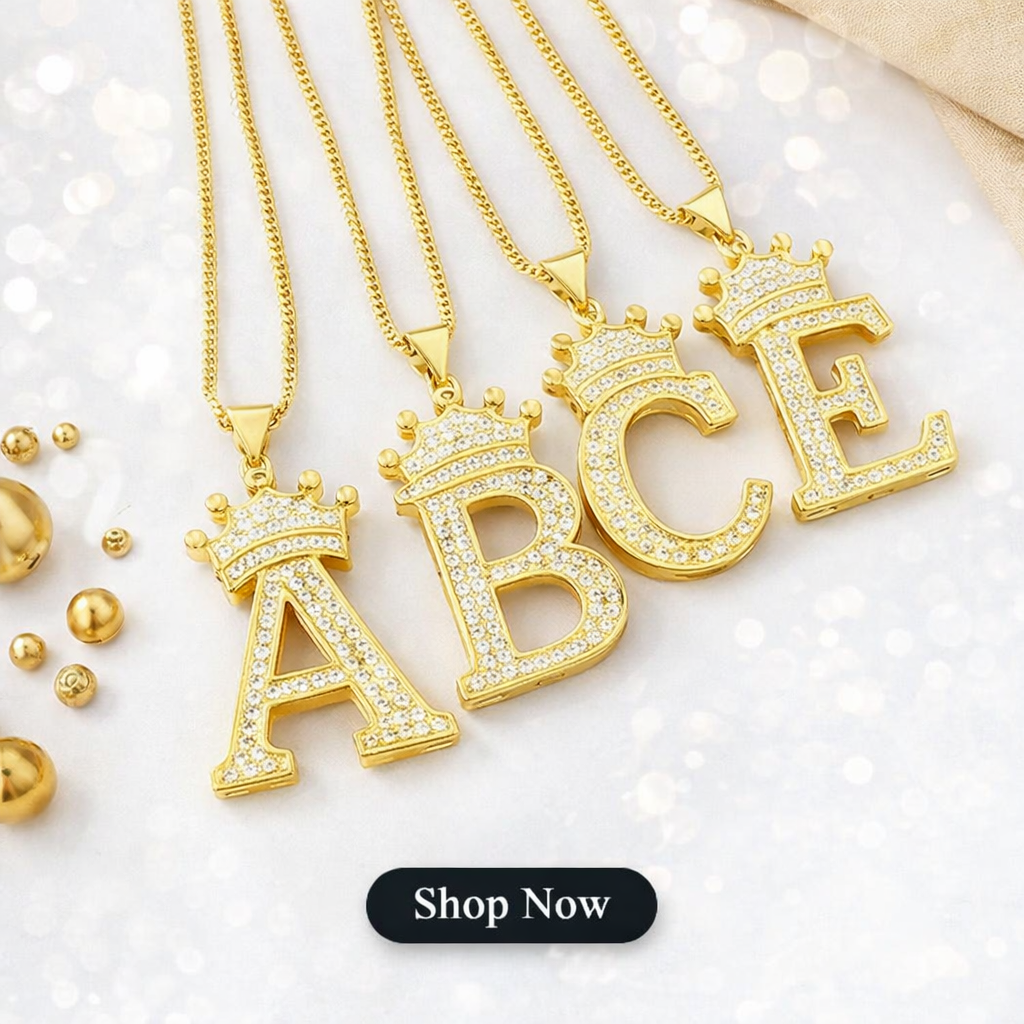 RMZ GOLD NYC A-Z Alphabet Initial Crown Pendant Necklace Unisex All ages