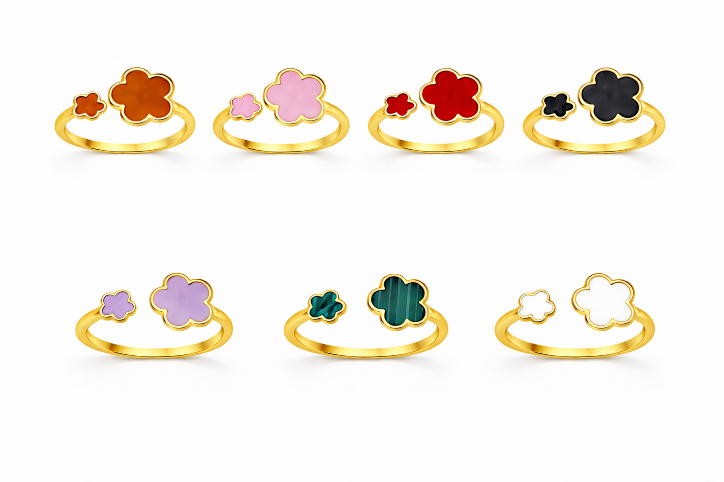 18K Adjustable Flower Ring – Enamel Clover Design, Multiple Colors