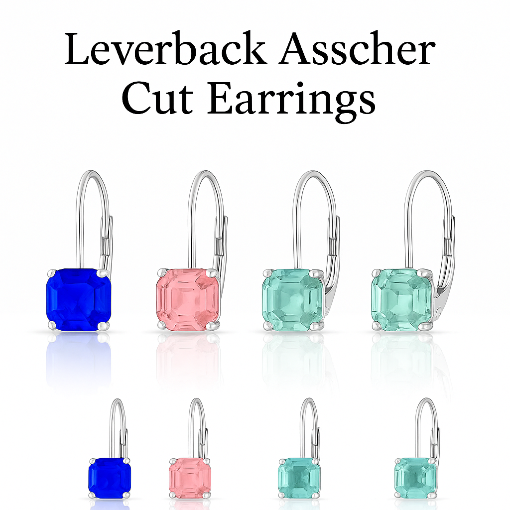 RMZ GOLD NYC Leverback Asscher Cut Gemstone Earrings
