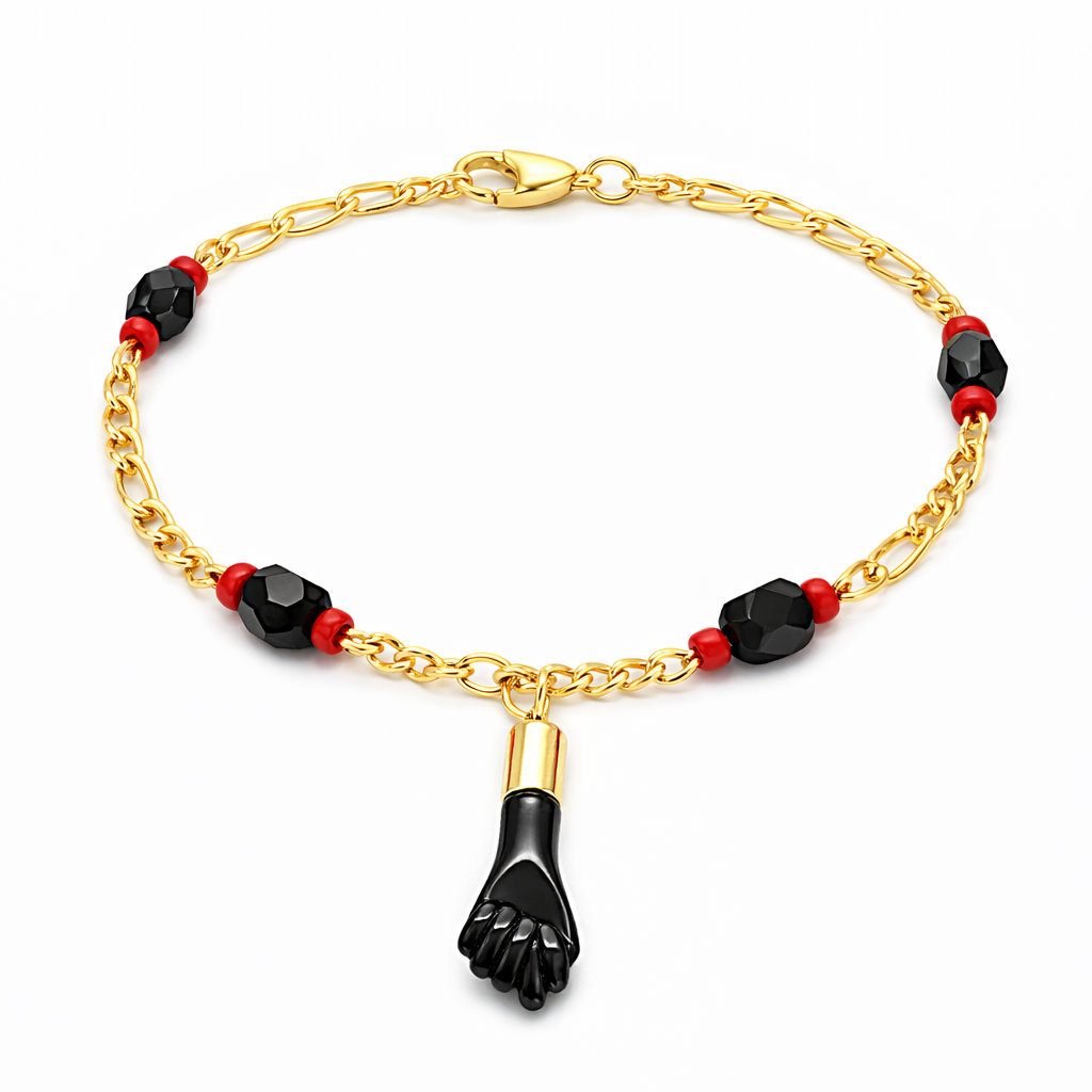 Unisex 18K Gold Filled Evil Eye & Azabache Figa Protection Bracelet – Good Luck Charm for, Kid, Women