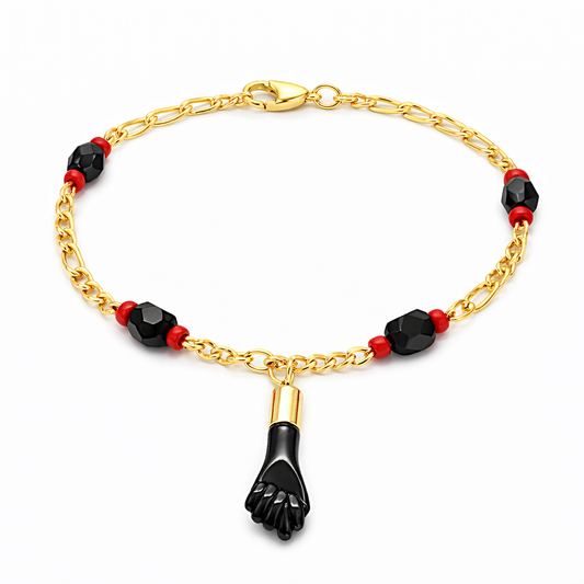Unisex 18K Gold Filled Evil Eye & Azabache Figa Protection Bracelet – Good Luck Charm for, Kid, Women