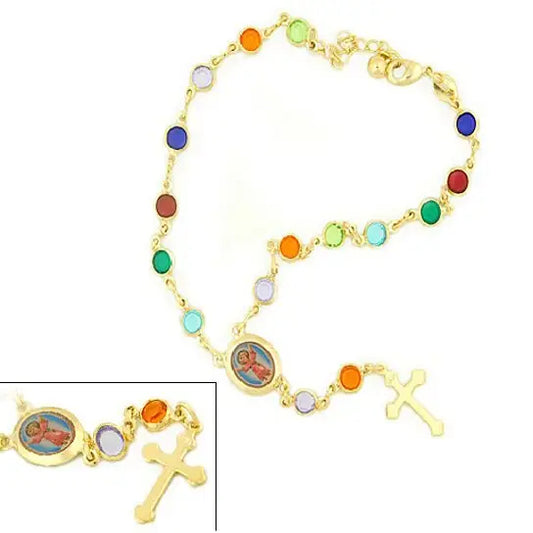 RMZ GOLD NYC 14K Gold Plated Multi-Color Niño Jesus Bracelet – Religious Charm Jewelry