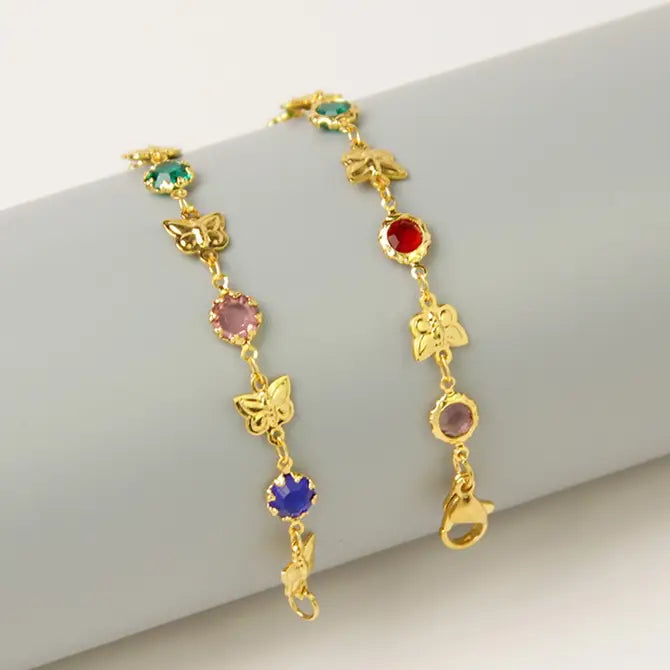 Multicolor Crystal Butterfly Ankle Bracelet