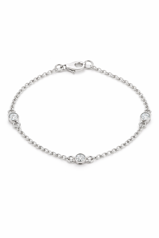 925 Sterling Silver Filled Cubic Zirconia Bracelet – 7" Delicate Minimalist Chain Bracelet for Women