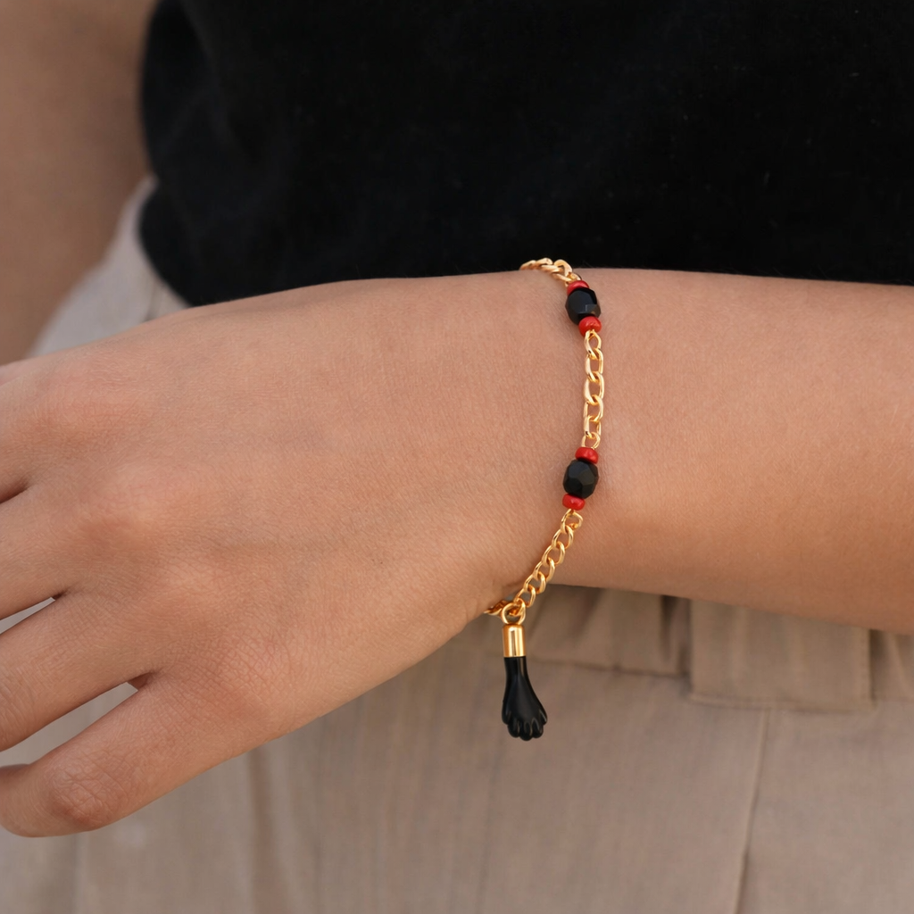 Unisex 18K Gold Filled Evil Eye & Azabache Figa Protection Bracelet – Good Luck Charm for, Kid, Women