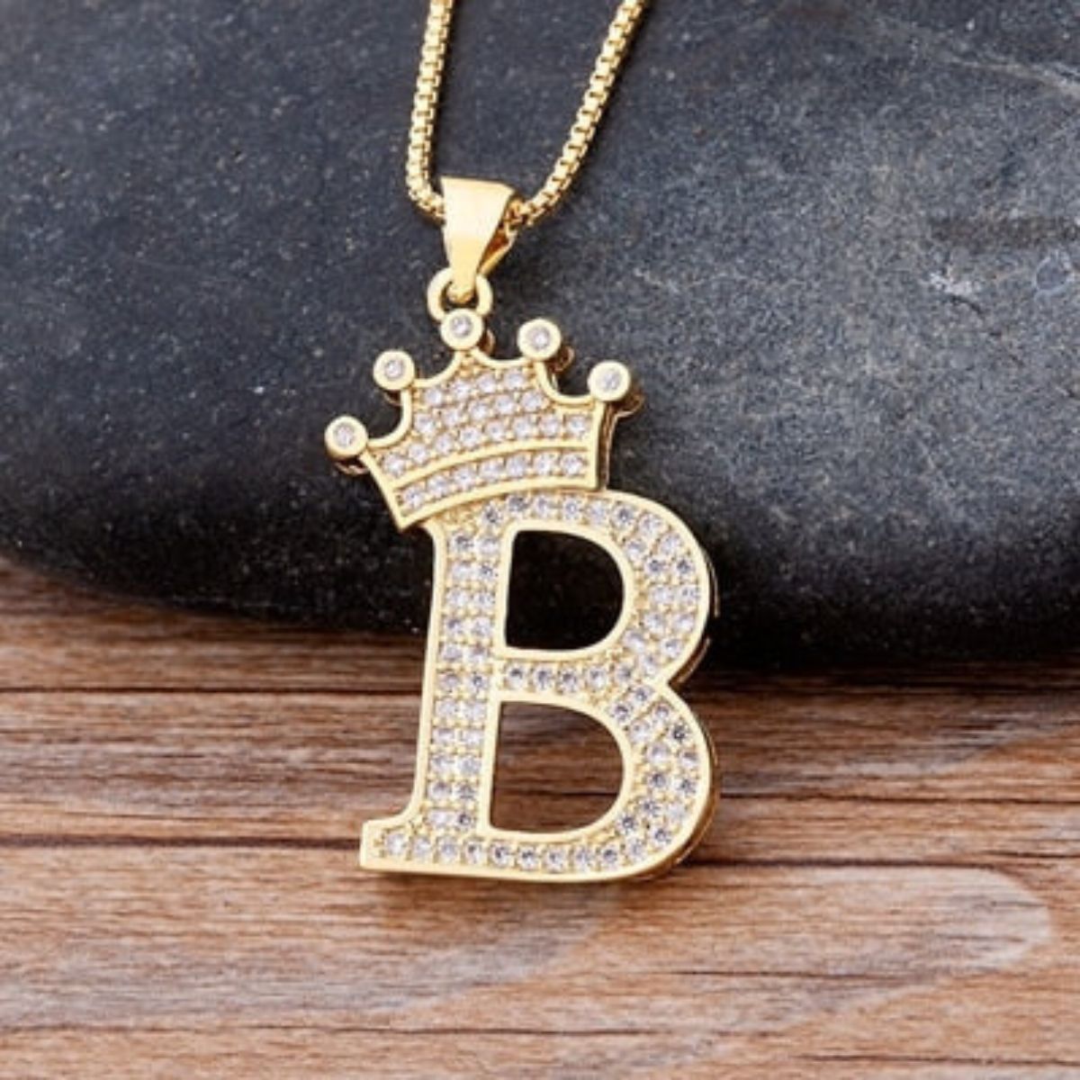 A-Z Alphabet Initial Crown Pendant Necklace Unisex  All ages