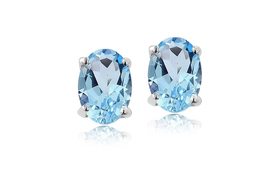 RMZ Gold NYC Stud Silver Earrings oval Cz Sterling 925 Cubic Zirconia Blue Topaz Clear 5X7