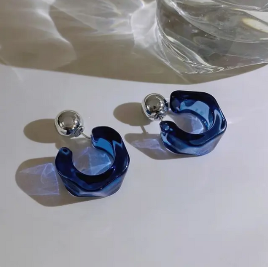 Blue Round Crystal Style Earrings