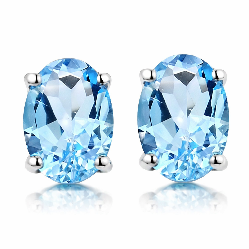RMZ GOLD NYC WHITE GOLD GENUINE LONDON BLUE TOPAZ 5X7 OVAL STUD EARRINGS