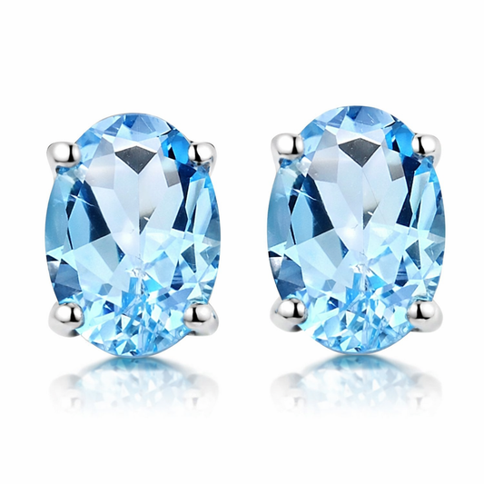 RMZ GOLD NYC WHITE GOLD GENUINE LONDON BLUE TOPAZ 5X7 OVAL STUD EARRINGS