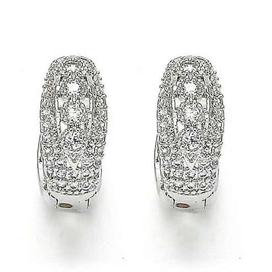 RMZ GOLD NYC 14k White gold filled Huggie Hoop, with Cubic Zirconia, Rhodium