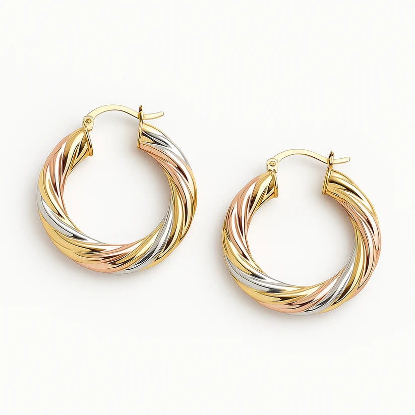 18k Gold Filled Tri-Color Hoop Earrings 4 Styles Available
