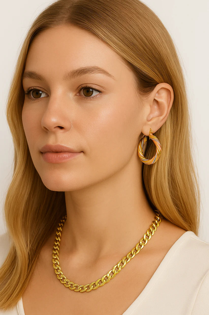 18k Gold Filled Tri-Color Hoop Earrings 4 Styles Available