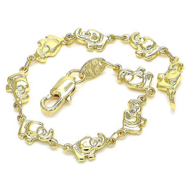 18k gold elephant bracelet for good luck 6" long for Kids / pulsera de elefante buena suerte para nino 6" largo