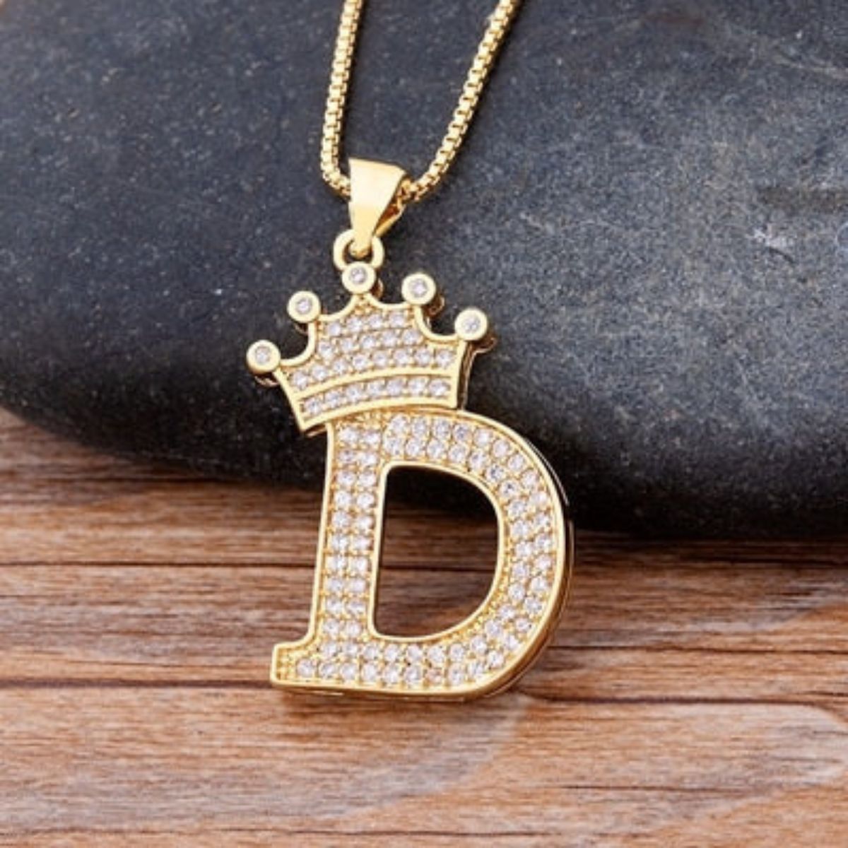 A-Z Alphabet Initial Crown Pendant Necklace Unisex  All ages