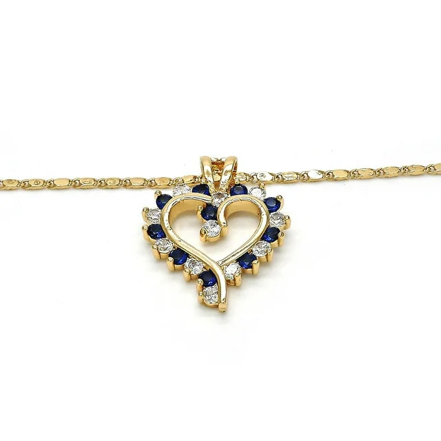 18K Gold High Polish Finish Fancy Necklace, Heart Design, with Micro Pava Setting