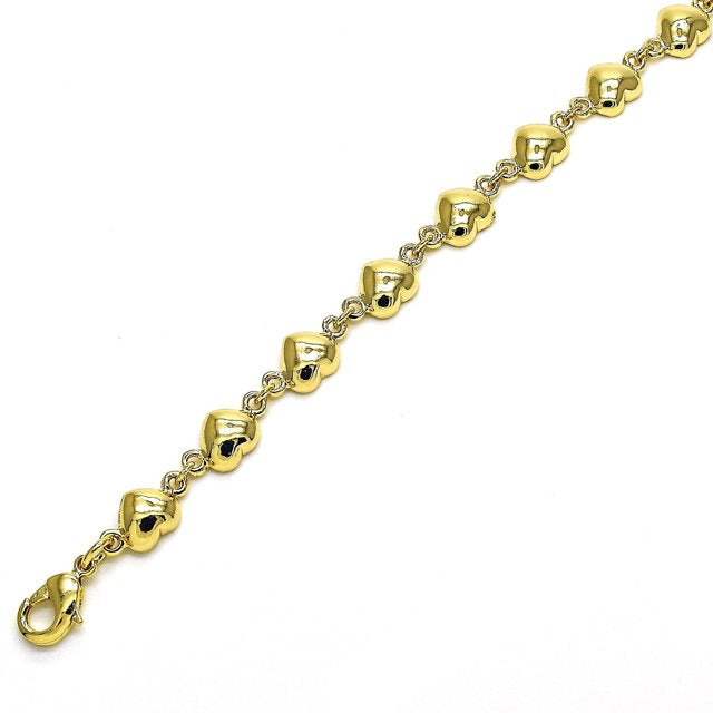 14k Gold Filled High Polish Finish Cute Heart Bracelet 6.5