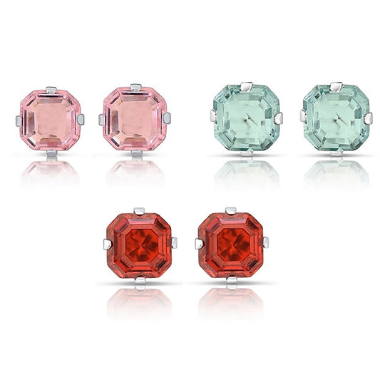 Cute 925 Sterling Silver Ascher-Cut CZ Studs Earrings