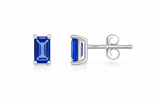 Emerald Cut Tanzanite 925 Sterling Silver Stud Earrings
