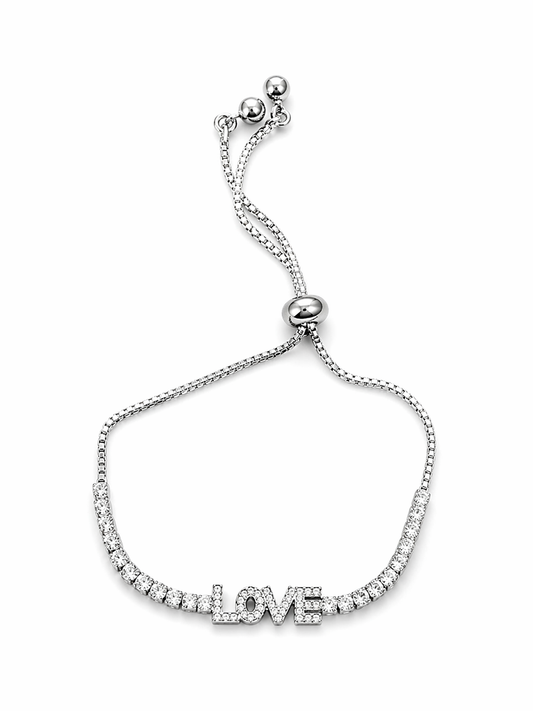 Silver “LOVE” Adjustable Bracelet – Minimalist Sparkle Jewelry for Women