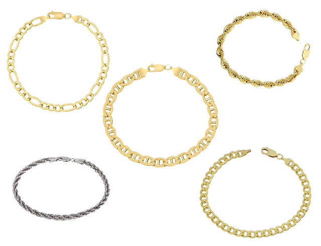 18K Gold Plated Cuban, Mariner, Figaro, or Rope Bracelet