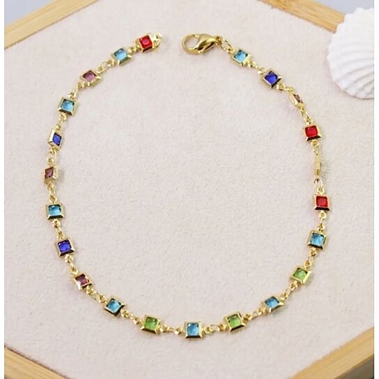 LIGHT MULTI COLOR CRYSTAL SQUARE ANKLE BRACELET