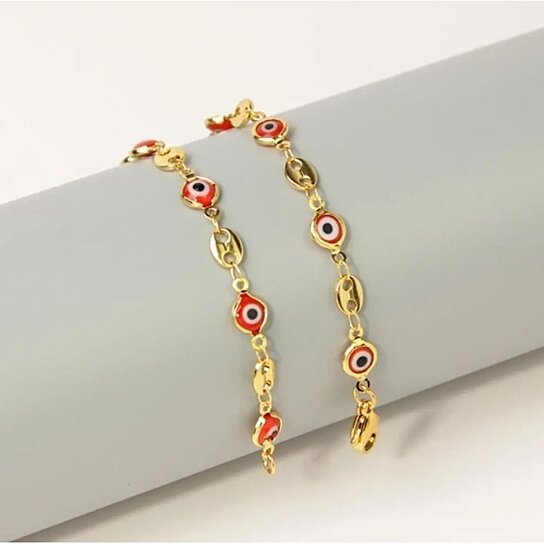 18K GOLD PLATED MARINER RED EVIL EYE CRYSTAL ANKLET