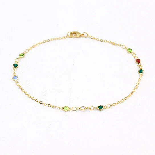 Summer Vibes Multicolor 18K Gold Filled Anklet – Colorful 10" Ankle Bracelet / 18 Unique Styles