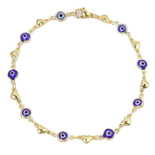 18K GOLD PLATED HEART BLUE EVIL EYE ANKLET