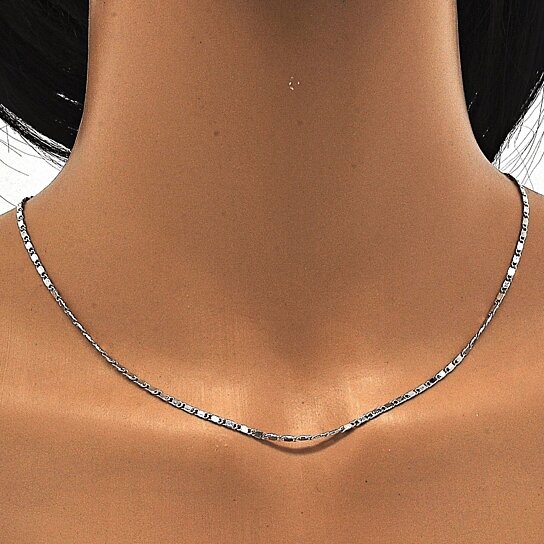 RHODIUM FILLED HIGH POLISH FINSH BASIC NECKLACE, RHODIUM TONE