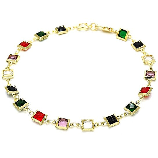 18K GOLD FILLED HIGH POLISH FINSH DARK BLOCK CRYSTAL ANKLET