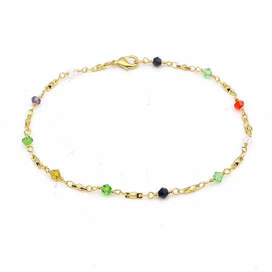 18K GOLD FILLED HIGH POLISH FINSH ANKLET HIGH POLISH FINISH MULTI COLOR BALL CRYSTAL ANKLE BRACELET