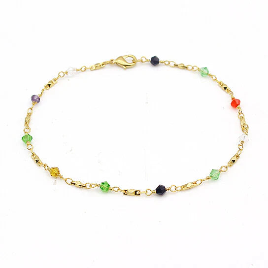 Summer Vibes Multicolor 18K Gold Filled Anklet – Colorful 10" Ankle Bracelet / 18 Unique Styles
