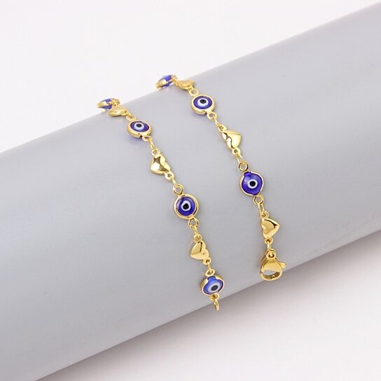 18K GOLD PLATED HEART BLUE EVIL EYE ANKLET