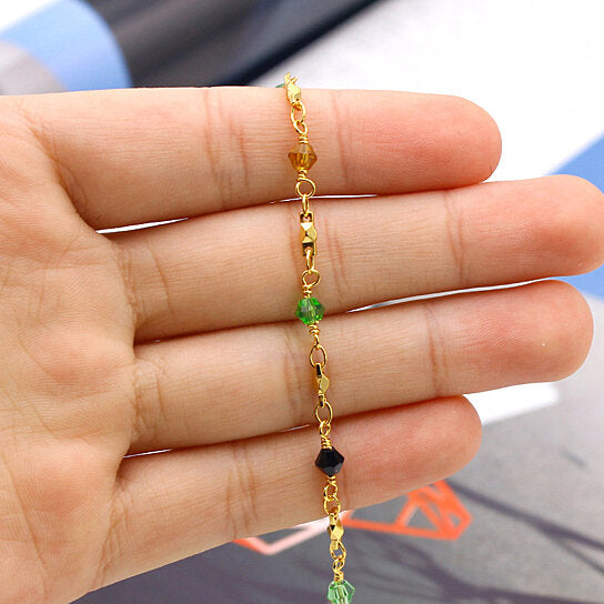 18K GOLD FILLED HIGH POLISH FINSH ANKLET HIGH POLISH FINISH MULTI COLOR BALL CRYSTAL ANKLE BRACELET