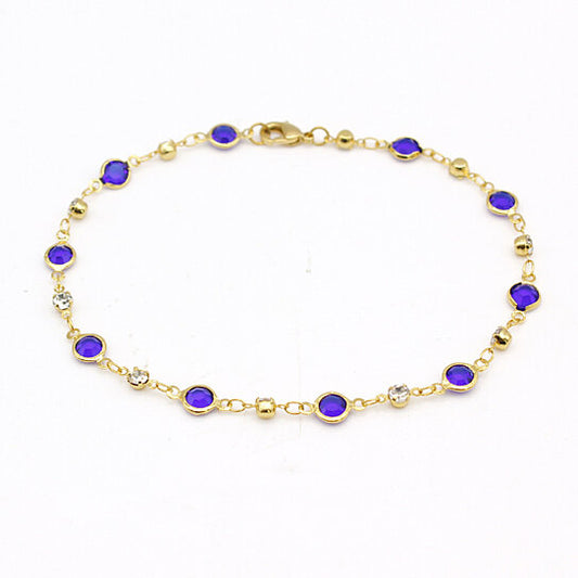 RMZ GOLD NYC 18K Gold Blue Crystal Ankle Bracelet
