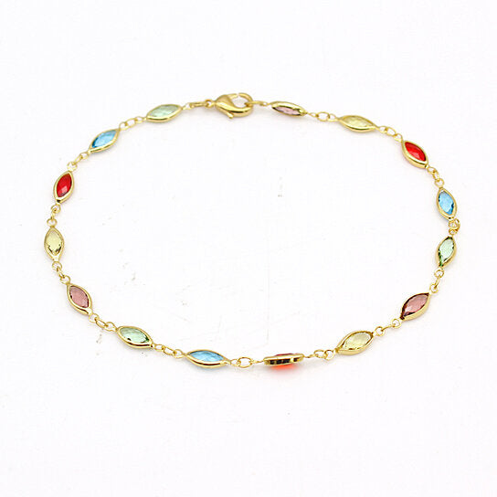 18K GOLD FILLED HIGH POLISH FINSH GOLD AND MULTI COLOR CRYSTAL OVAL ANKLET