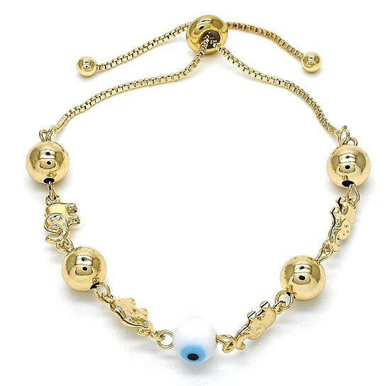 Elephant Ball Evil Eye Adjustable Bracelet 14K Gold