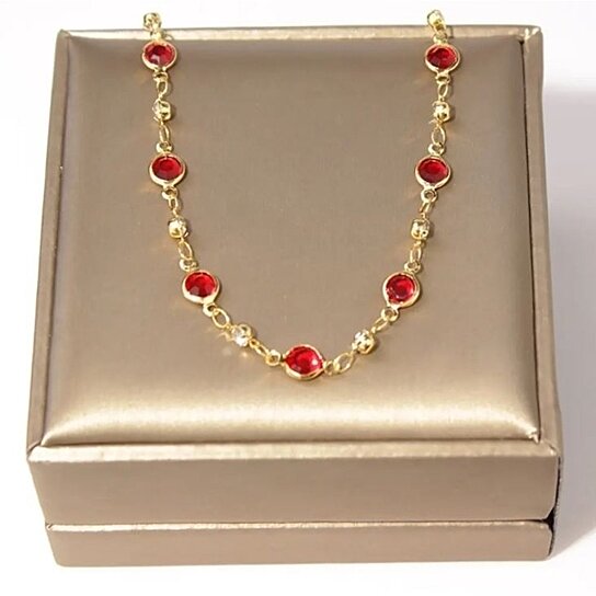 18K GOLD PLATED HIGH POLISH FINISH RED CRYSTAL ANKLET