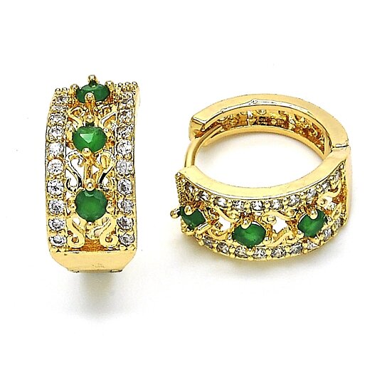 14k Gold Lab Created Emerald Hoop Earring Earrings