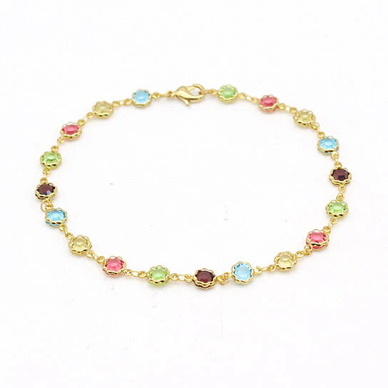 Summer Vibes Multicolor 18K Gold Filled Anklet – Colorful 10" Ankle Bracelet / 18 Unique Styles