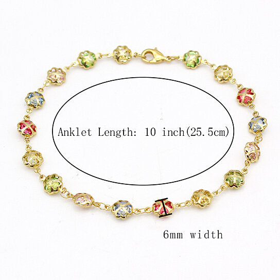 18K GOLD FILLED HIGH POLISH FINSH GOLD MULTI COLOR CRYSTAL ANKLET