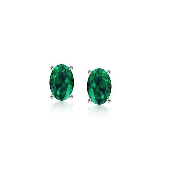 GENUINE OVAL CUT EMERALD STUDS SET IN STERLING SILVER