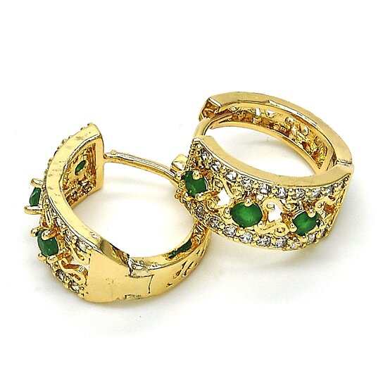 14k Gold Lab Created Emerald Hoop Earring Earrings