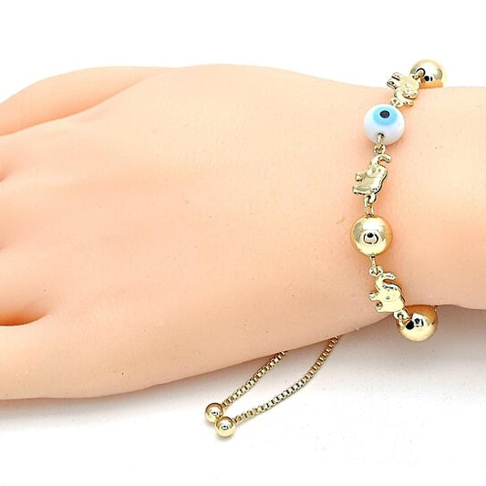 RMZ GOLD NYC Elephant Ball Evil Eye Adjustable Bracelet 14K Gold