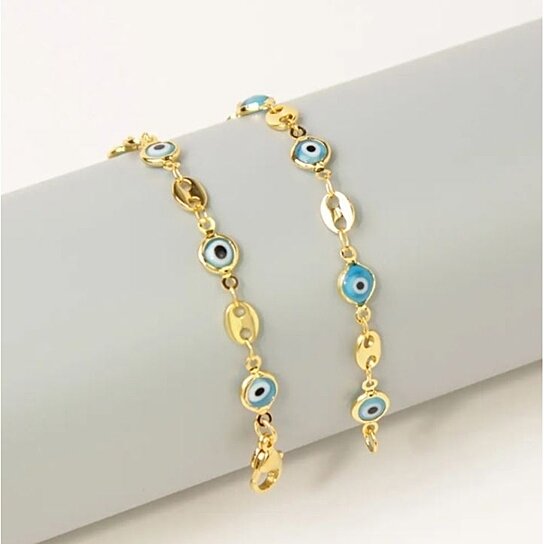 18K GOLD PLATED MARINER LIGHT BLUE EVIL EYE CRYSTAL ANKLET