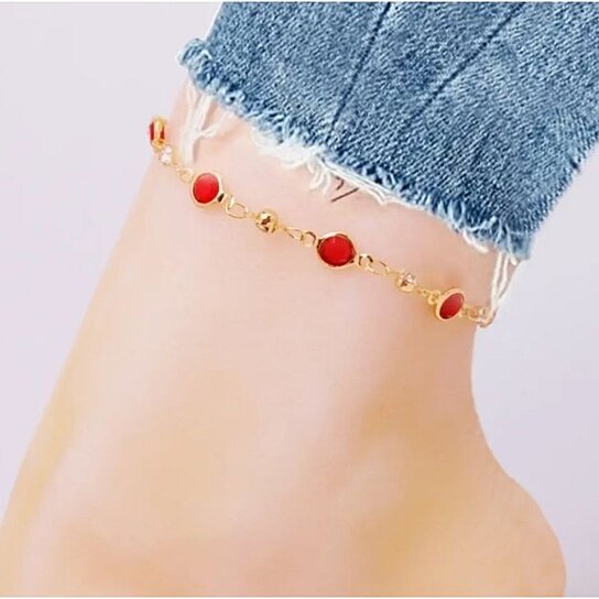 18K GOLD PLATED HIGH POLISH FINISH RED CRYSTAL ANKLET