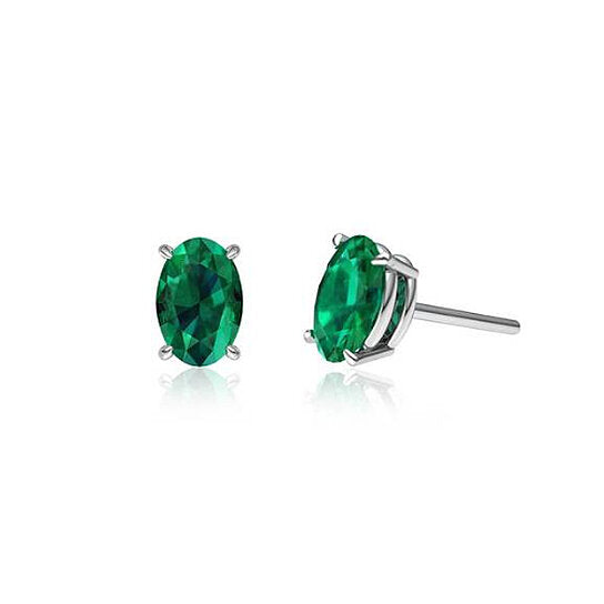 GENUINE OVAL CUT EMERALD STUDS SET IN STERLING SILVER